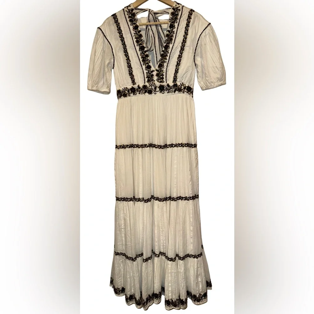 Ulla Johnson Alma Dress Blanc 100% Cotton Gauze 4 Maxi Sequin Embroidered $795 - Picture 3 of 11